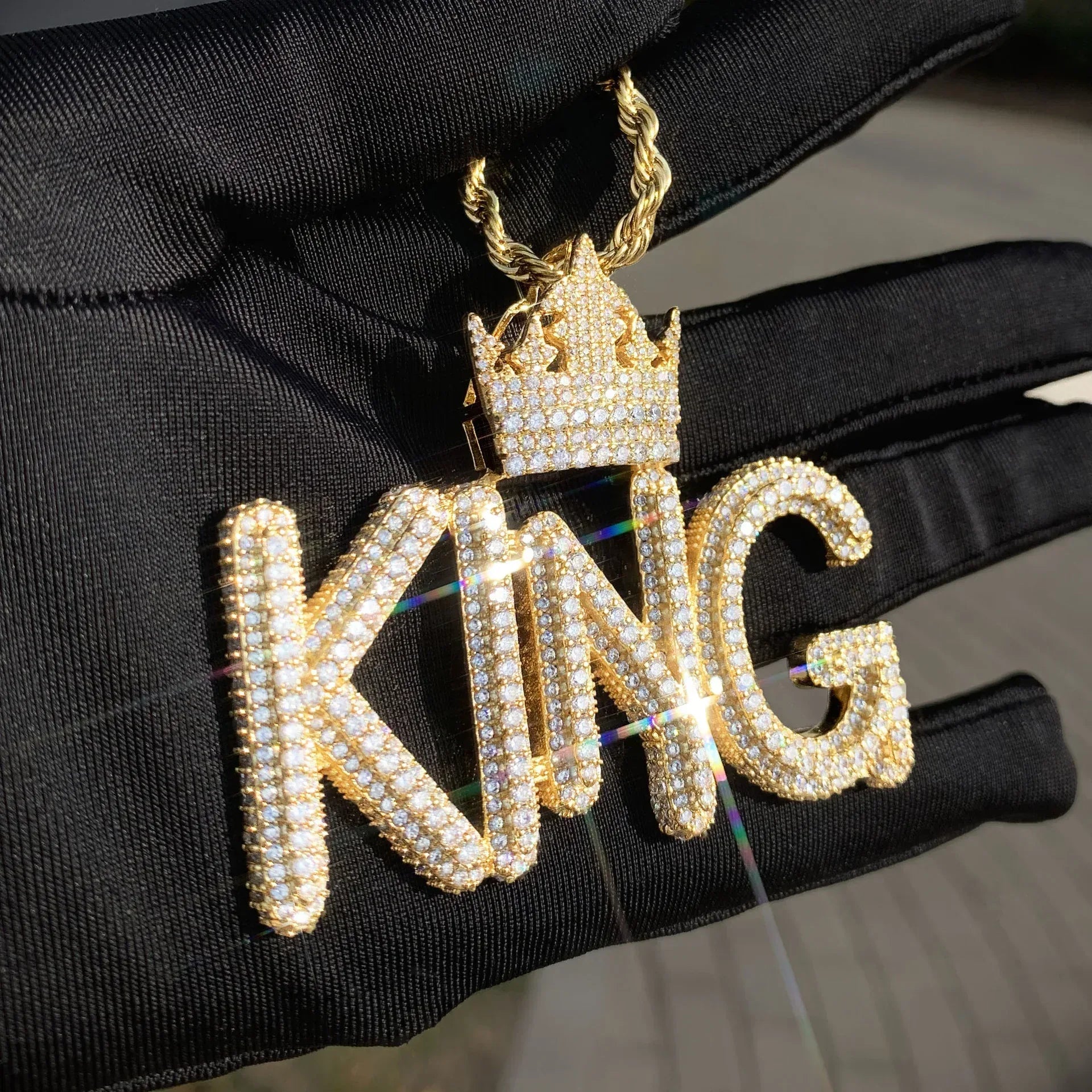 KING Letter Pendant Necklace | Iced Out Hip Hop Streetwear Jewelry - CaratixJewelry